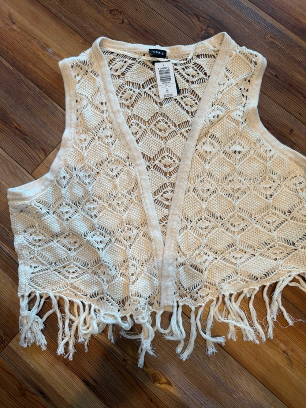 Torrid Cream Crochet Fringe Sweater Vest